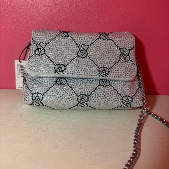 Victoria's Secret Handbags - NWT Victoria's Secret Micro Silver Bling Crossbody Bag NEW Logo Print Party Fun